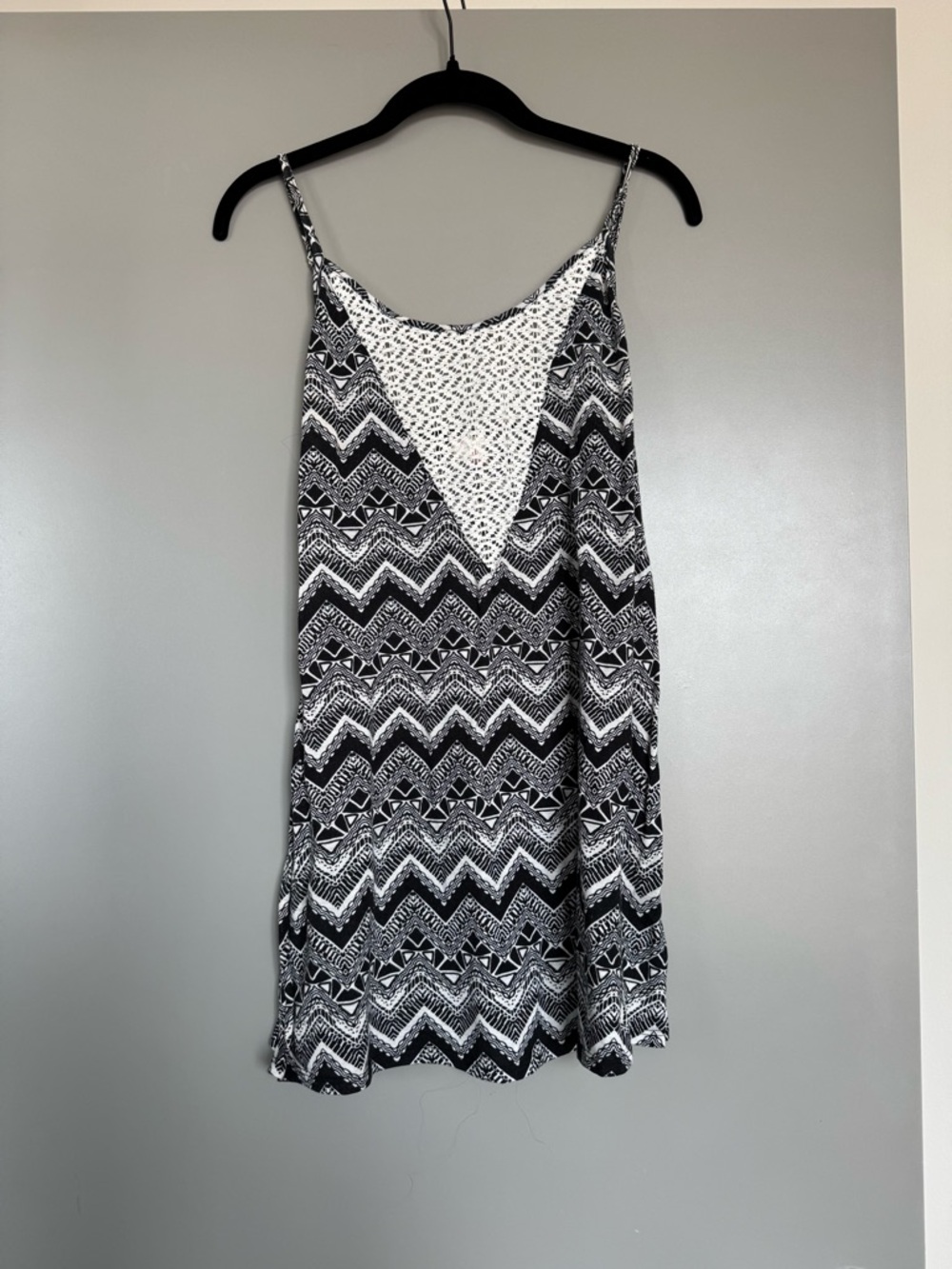 Vintage Xhilaration Boho Black & White Crochet Inset  Swim Cover Up Dress
